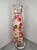 Romantic Garden Party Floral Maxi Dress With V Neckline