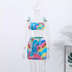 Beaded Sequin Two Piece Set Sleeveless Backless Crop Top And Mini Skirt Glam Outfit