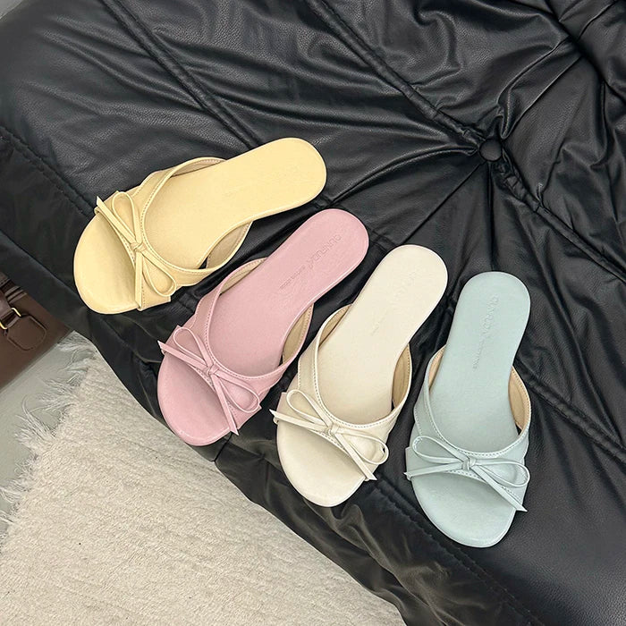 Butterfly Knot Open Toe Slides For Women Non Slip Flats