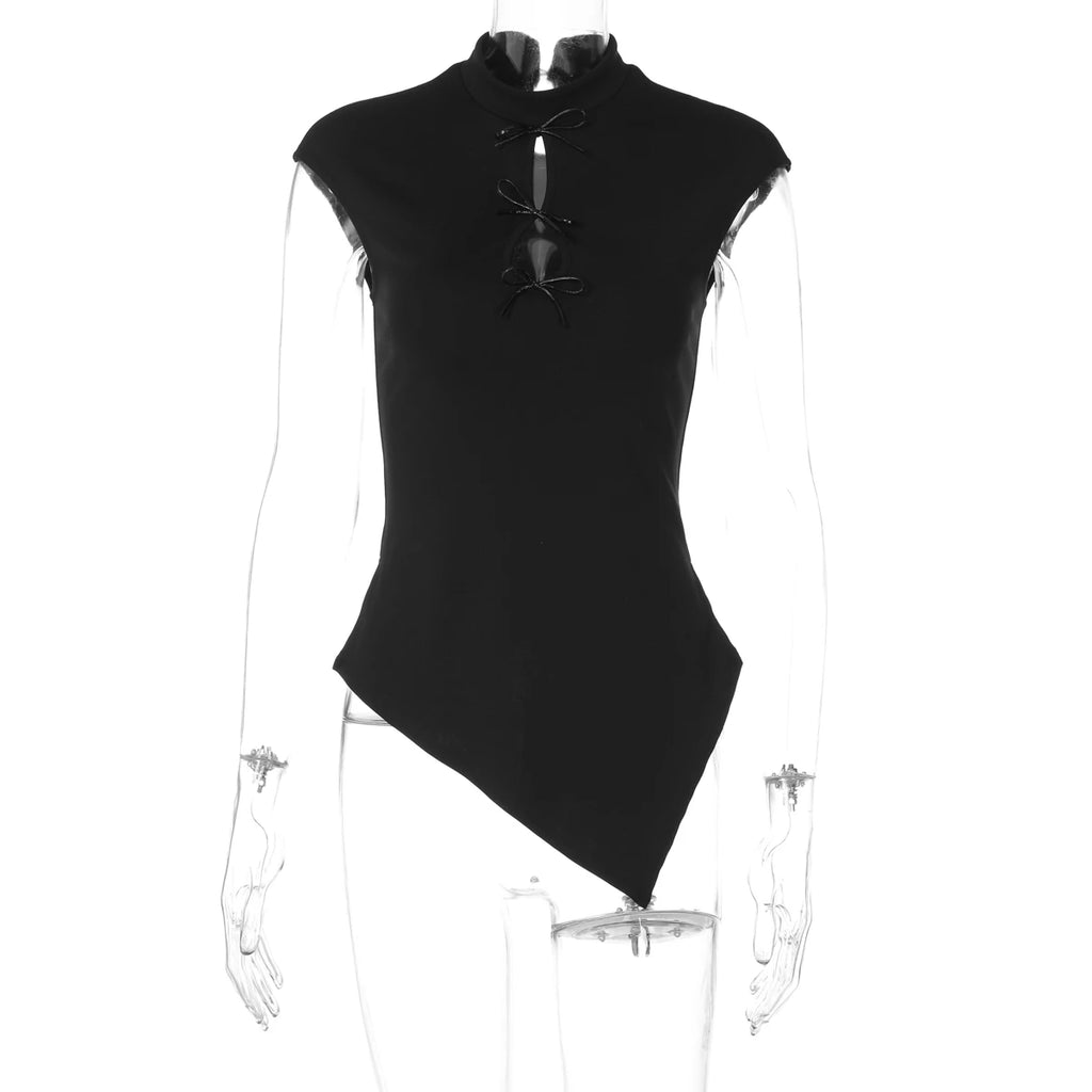 High Neck Hollow Out Bow Top