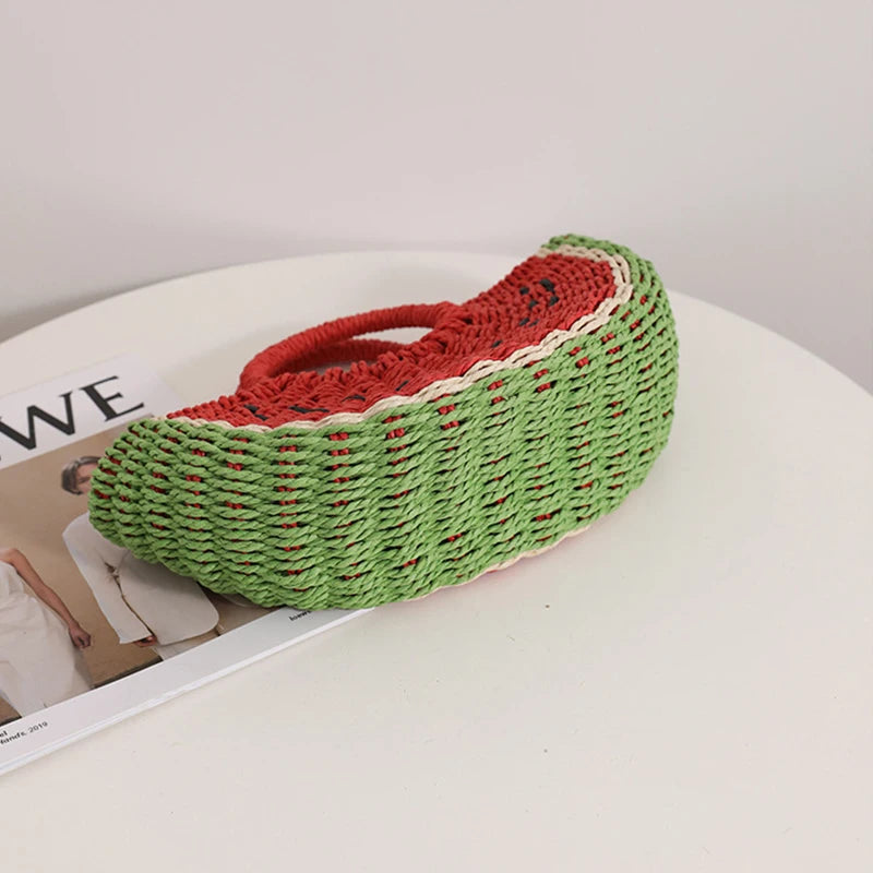 Handmade Watermelon Tangerine Straw Crossbody Bag For Women Boho Fruit Themed Shoulder Tote