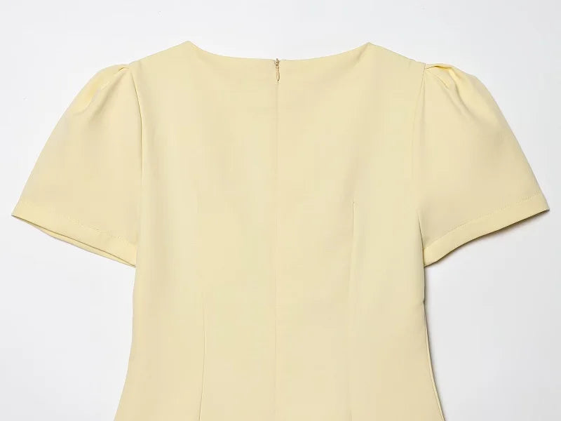Pleated Mini Dress For Women Elegant Short Sleeve