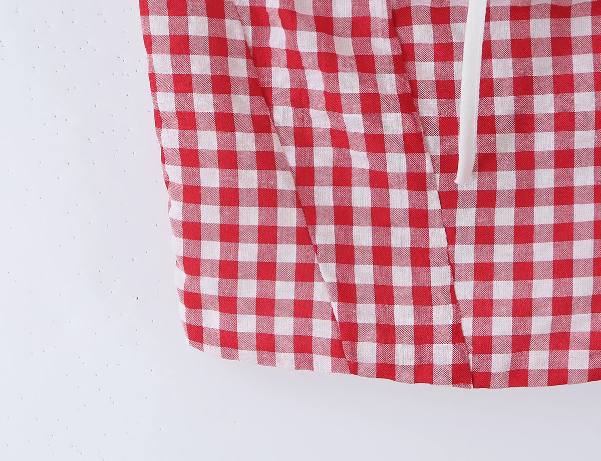 Red Plaid Corset Camis Lace Trim Bow Detail Bustier Sexy Top