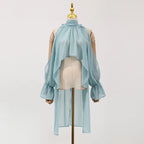 Off Shoulder Chiffon Blouse With Lightweight Fit Asymmetrical Hem And Bow Detail
