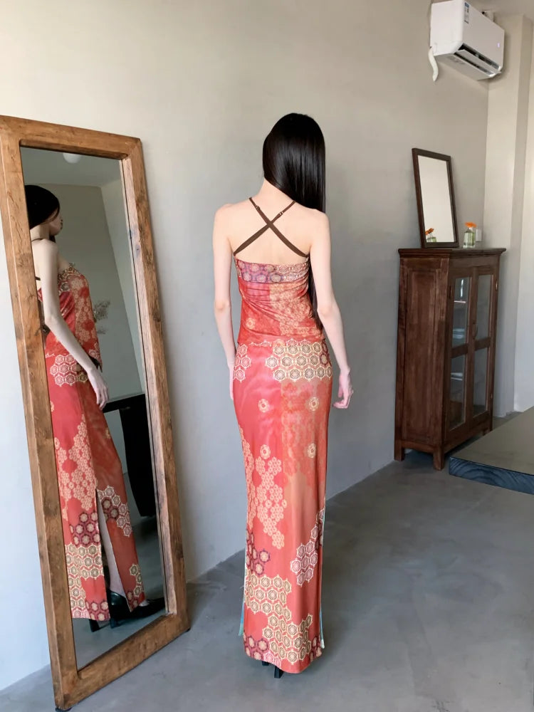 Vintage Reversible Two Piece Halter Neck Top And Long Skirt Set
