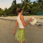 Beaded Sequin Two Piece Set Sleeveless Backless Crop Top And Mini Skirt Glam Outfit