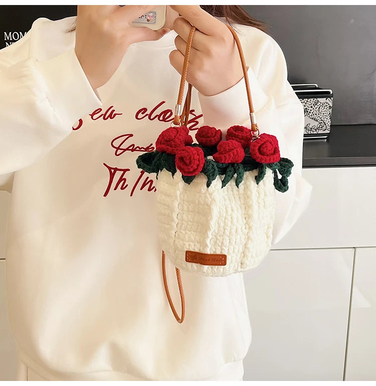 String Bucket Bag For Women Lightweight Crossbody Versatile Hollowout Design