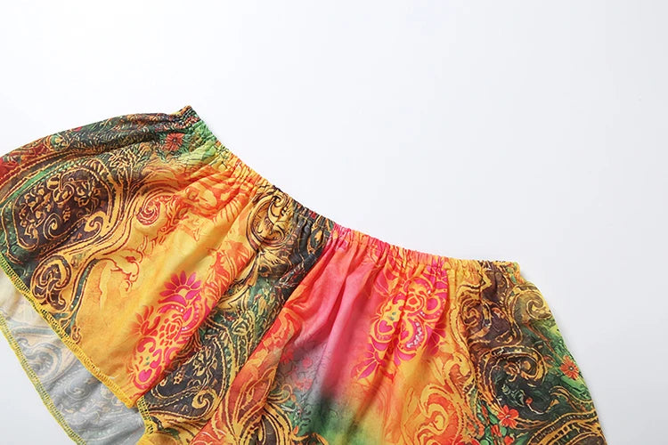 Vivid Beach Two Piece Set With Backless Halter Camisole And Shorts