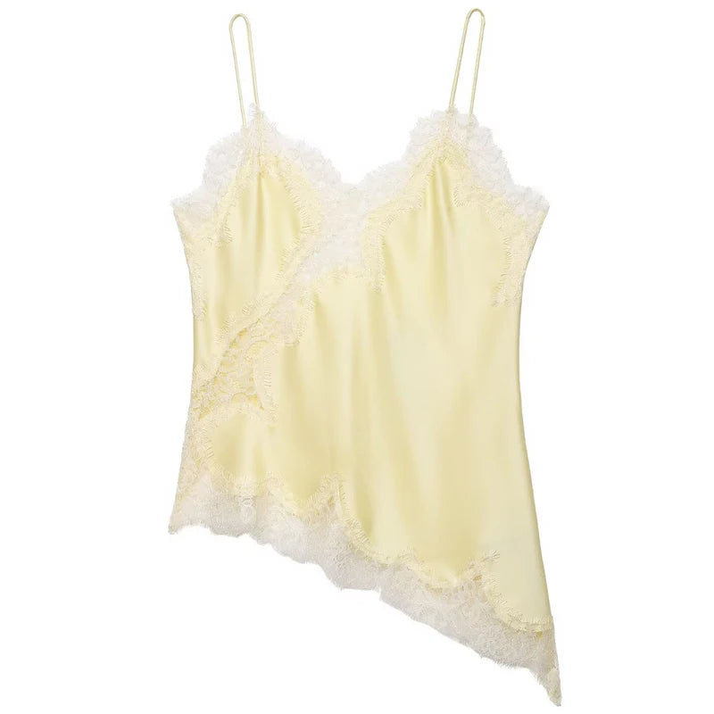 Asymmetrical Lace Slip Top Satin Off Shoulder Backless Camisole