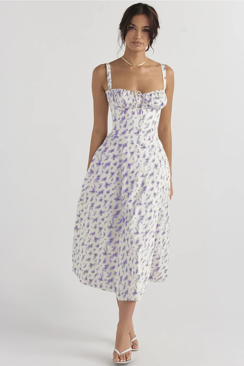 Spaghetti Strap Maxi Dress With Wrap Bow Lace Up Front Elegant Long Gown