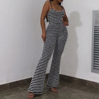Backless Striped Jumpsuit With High Waist Flare Legs