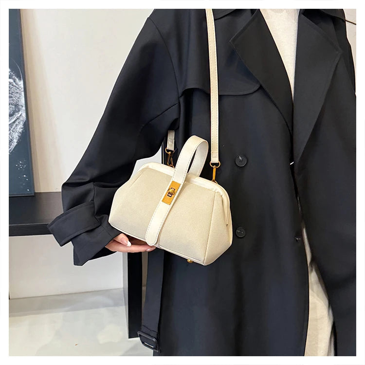 Luxe Faux Suede Frame Shoulder Bag With PU Accent Elegant Crossbody