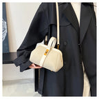 Luxe Faux Suede Frame Shoulder Bag With PU Accent Elegant Crossbody