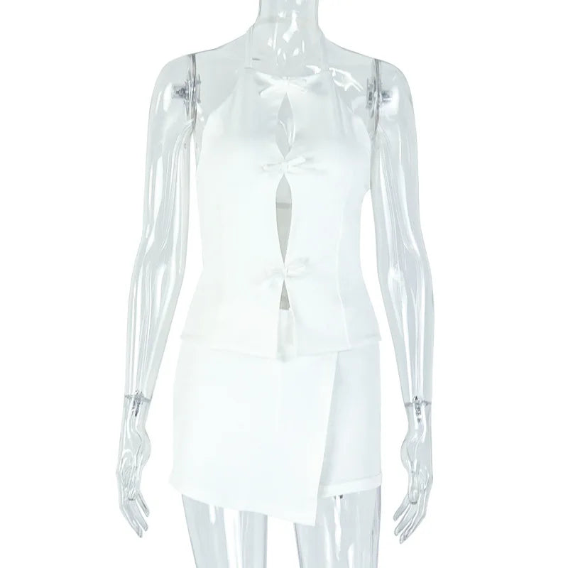 Halter Backless Top And Skirt Set Two Piece Irregular