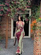 Off Shoulder Mesh Maxi Dress With Long Sleeves Backless Evening Gown