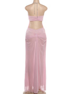 Sheer Halter Gown With Chain Detailing Backless Sleeveless