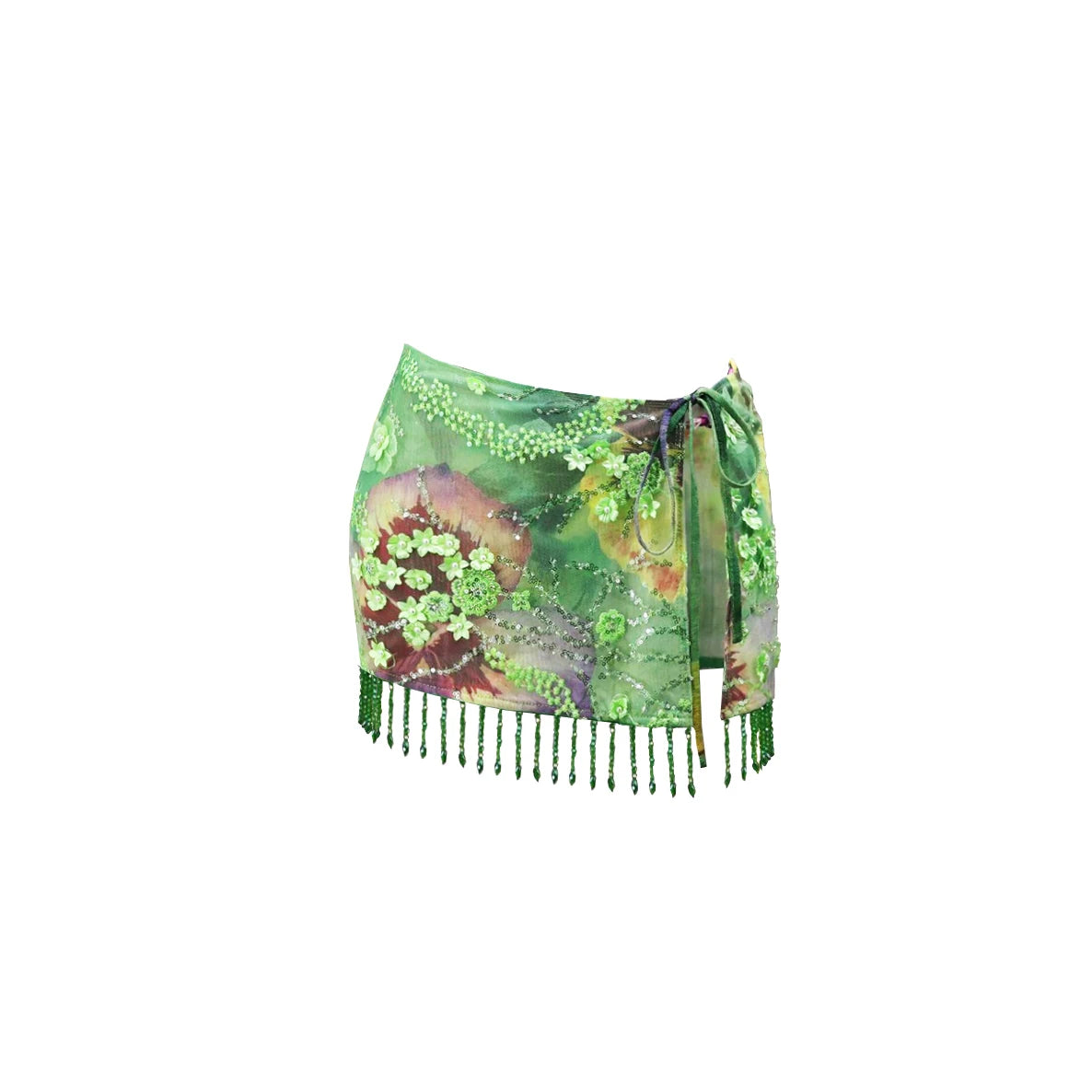 Floral Bikini Set With Skirt Bandeau Style Swimwear