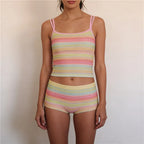 Pastel Rainbow Set With Seamless Cami Top And Ribbed Knit Boyshort Cozy Retro Vibe