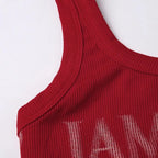 Retro Choker Vest Crop Top In Red With Open Back Knit Tank Style