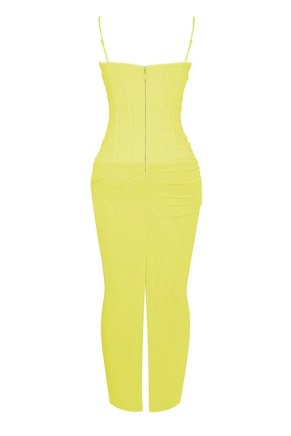 Elegant Mesh Patchwork Bodycon Dress With Spaghetti Straps And Double Layered Zipper Detail