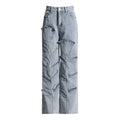 Floral Design Sense Casual Denim Trousers For Women High Waist Spliced Button  Loose Wide Leg Pants