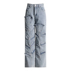 Floral Design Sense Casual Denim Trousers For Women High Waist Spliced Button  Loose Wide Leg Pants