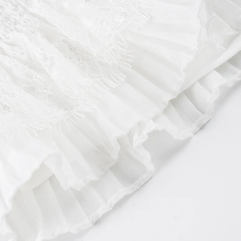 Lace Trim Knot High Waist Pleated Mini Skirt With Color Blocking Details For Seductive Style