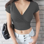 V Neck Crop Top Tee