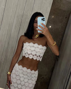 Mesh Set With Tube Top Hollow Out Cover Up Skirt