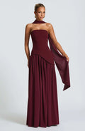 Elegant Off-Shoulder Evening Gown With Patchwork Pleats And Scarf Neck High Split Long Dress