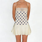 Polka Dot Satin Cami Dress With Lace Trim And Ruffle Hem Mini