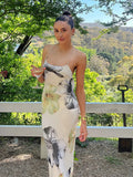 Apricot Backless Bandage Maxi Dress With Spaghetti Straps