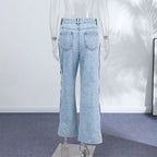 Side Hollow Out High Waist Jeans With Straight Leg Denim