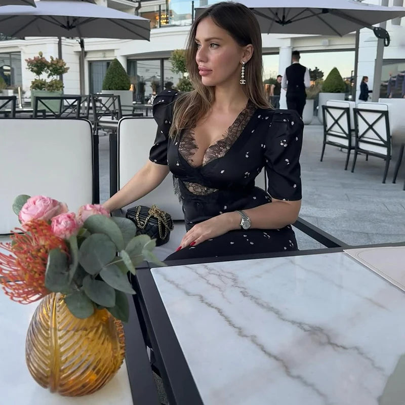 Sexy Hollow Lace High Waist Dress