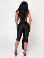 Midnight Patchwork Halter Romper Backless Slim Fit