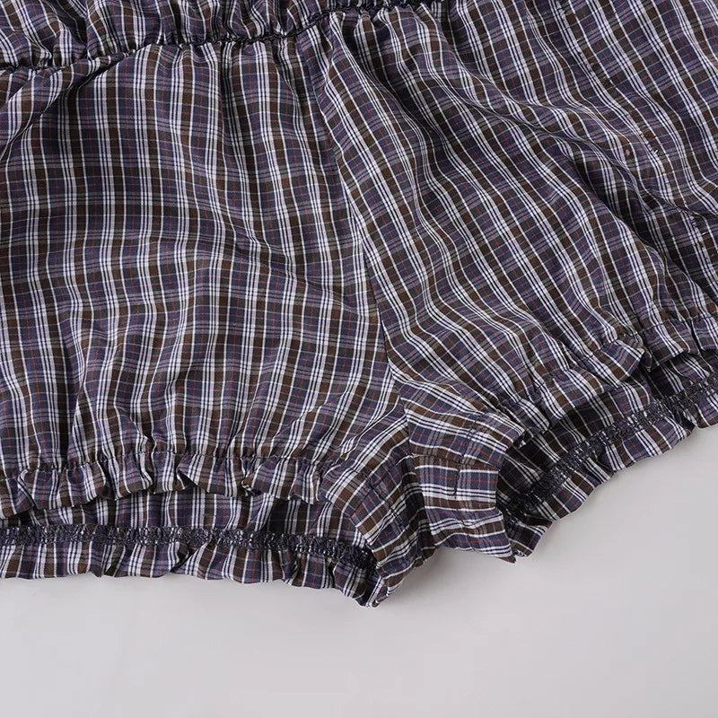 Plaid Streetwear Set With Cropped Shirt And Mini Skirt