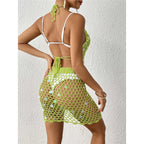 Hollow Out Skirt Crochet Knitted 2 Pieces Suits Cover Up