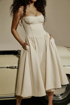 Backless Suspender Midi Dress Sleeveless A Line Style For Evening Wear