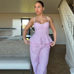 Striped Pant Sets With Crop Top Bow Detail And High Waist Trousers