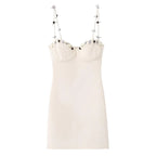 Beige Floral Applique Strap Corset Dress With 3D Flowers And Mini