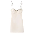 Beige Floral Applique Strap Corset Dress With 3D Flowers And Mini