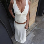 Backless Lace Up Crop Tank Top With V Neck