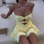 Pleated Strapless Mini Dress Hollow Backless