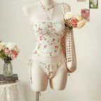 Floral Tankini Two Piece Swimsuit Halter Neck High Waist Backless Beachwear