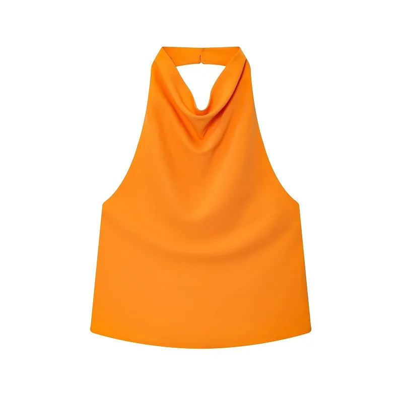 Elegant Satin Backless Halter Top For Women Off Shoulder