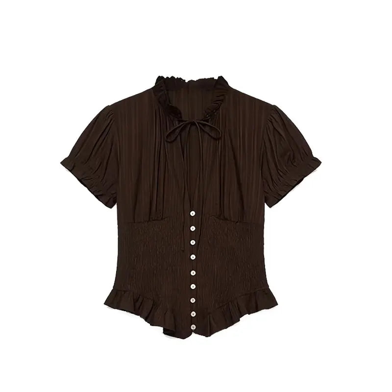 Elegant Chest Cutout Top With Elastic Waist