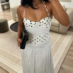Backless Lace Up Polka Dot Maxi Dress