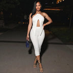 Urban Halter Crop Top And High Waist Capri Set With Metal Ring Detail Two-piece