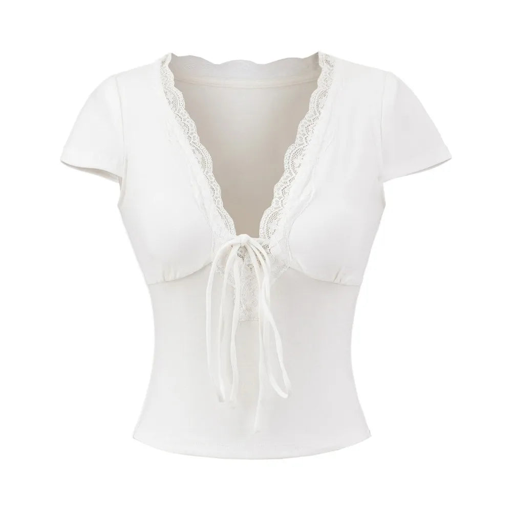 V-Neck Lace Crop Top