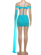 Hollow Slash Neck Sleeveless Bodycon Dress With See Through Mesh Tassels